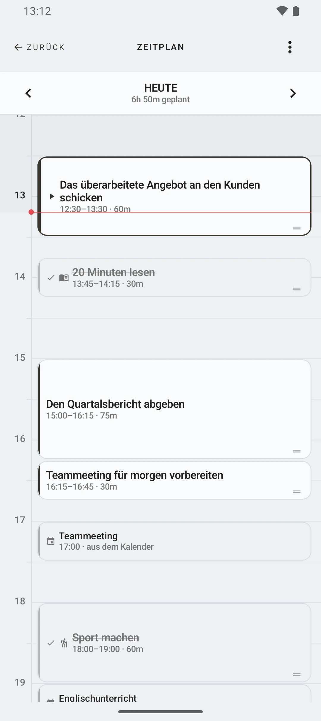 duqe — Zeitplan des Tages nach Stunden