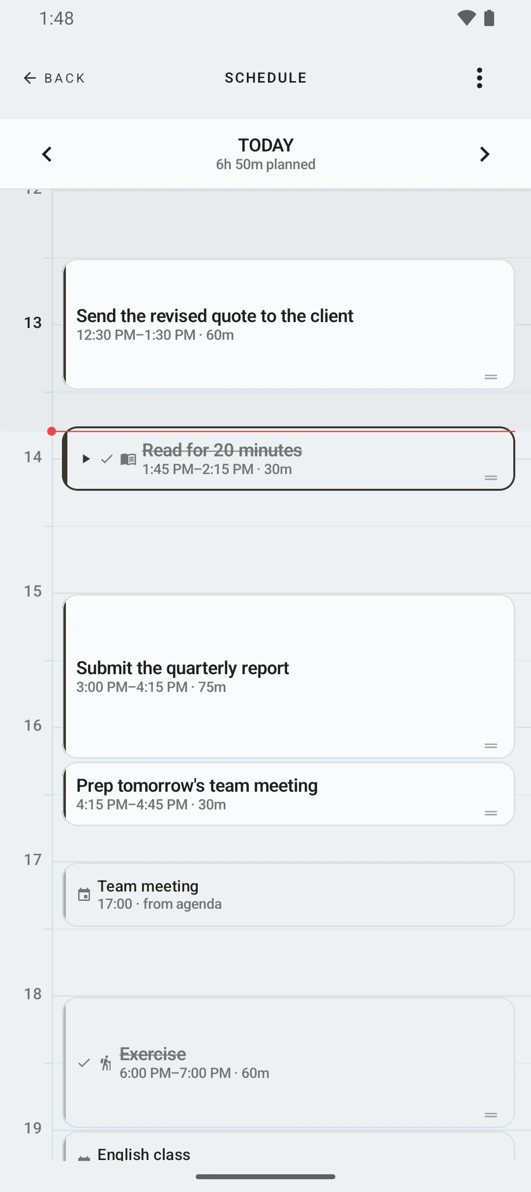 duqe — the day’s schedule, hour by hour