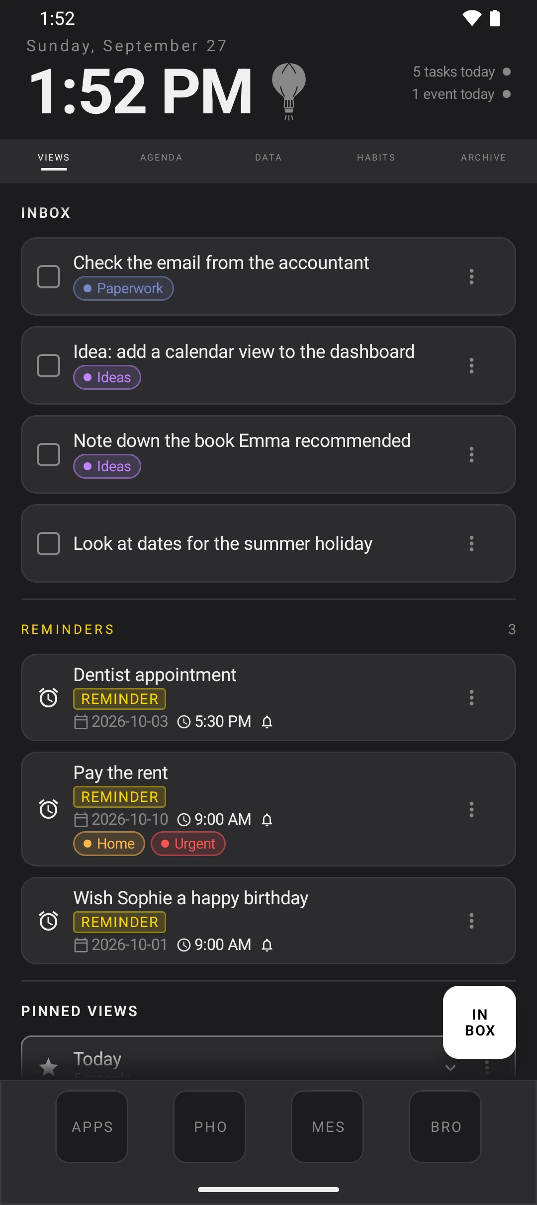 duqe — home screen in dark mode