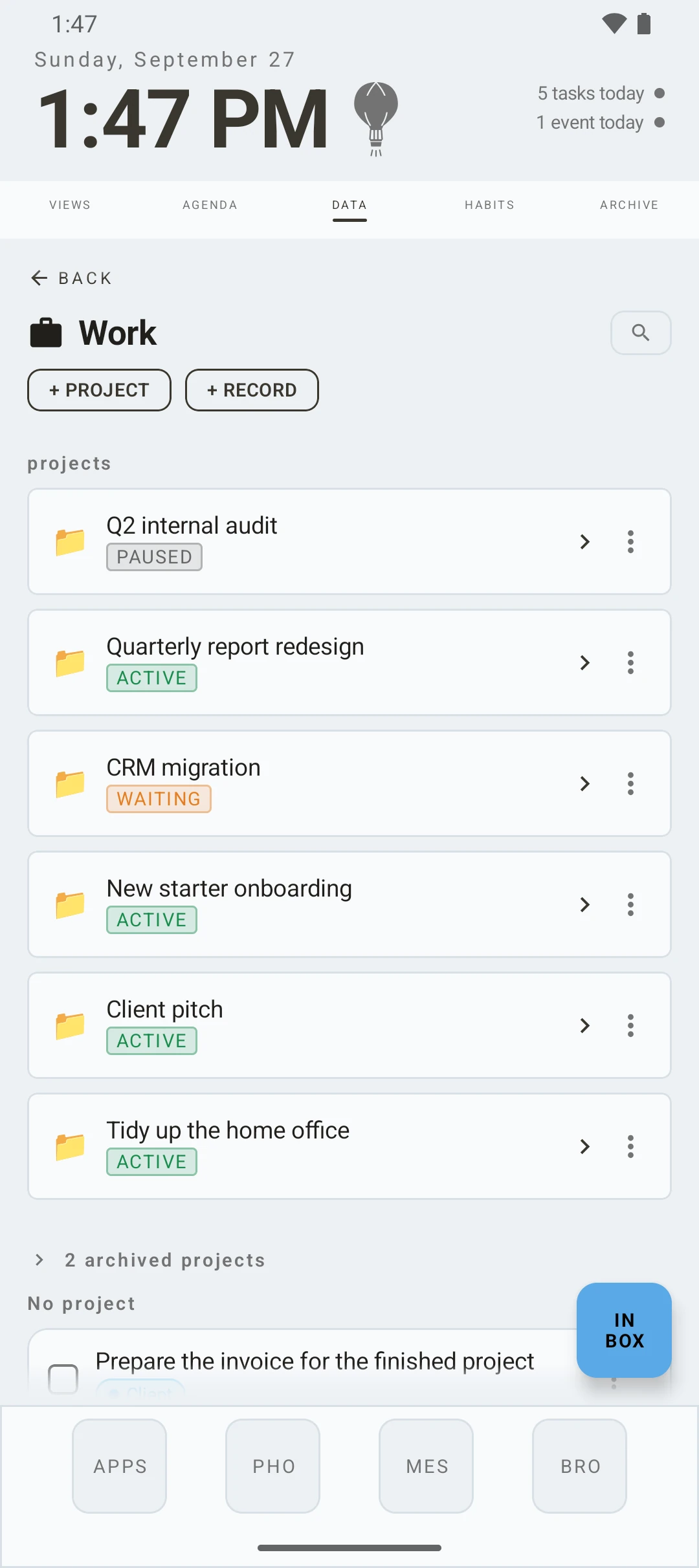 duqe — projects in a database