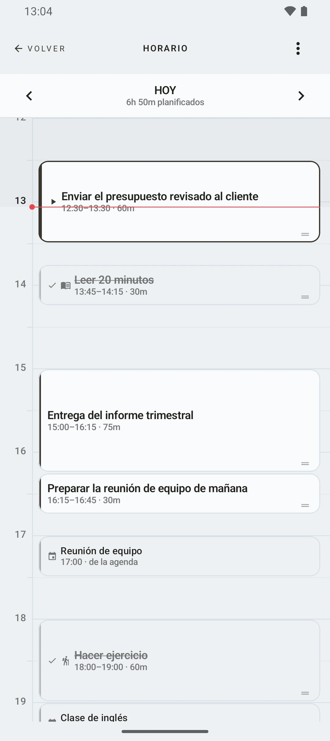 duqe — horario del día por horas