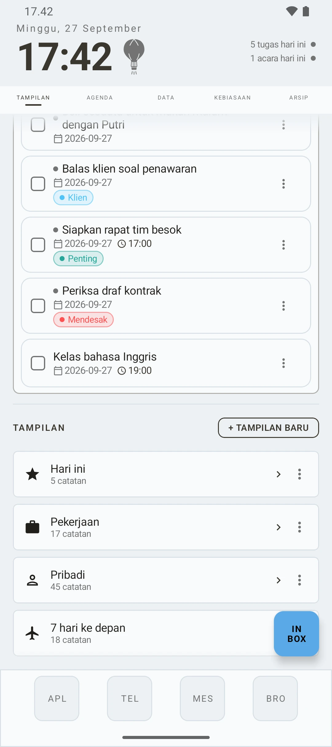 duqe — layar tampilan dengan inbox