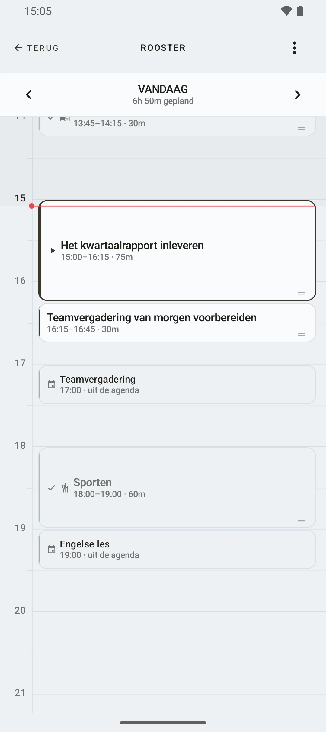 duqe — rooster van de dag per uur