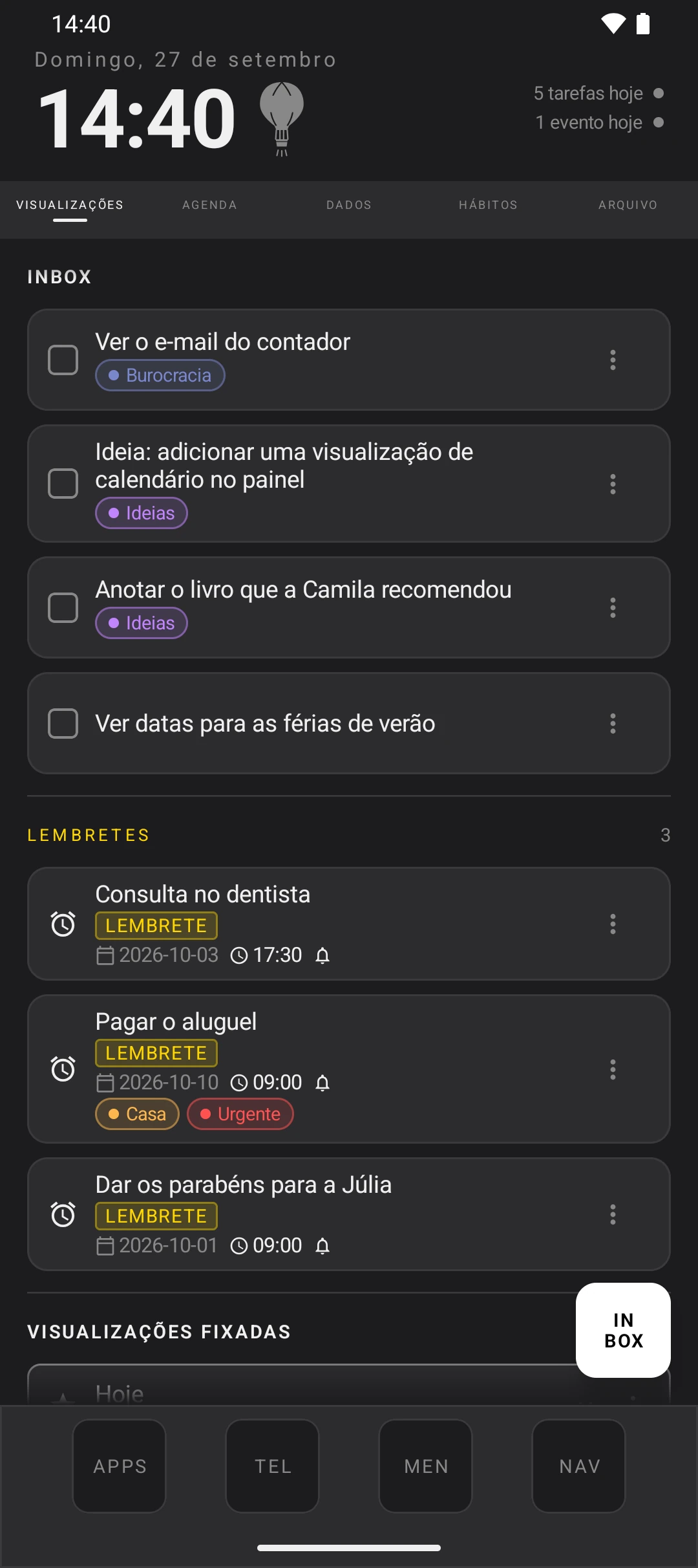 duqe — tela inicial em modo escuro