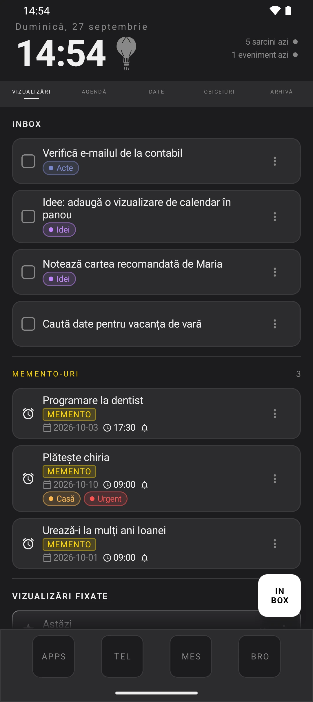 duqe — ecranul de pornire în mod întunecat