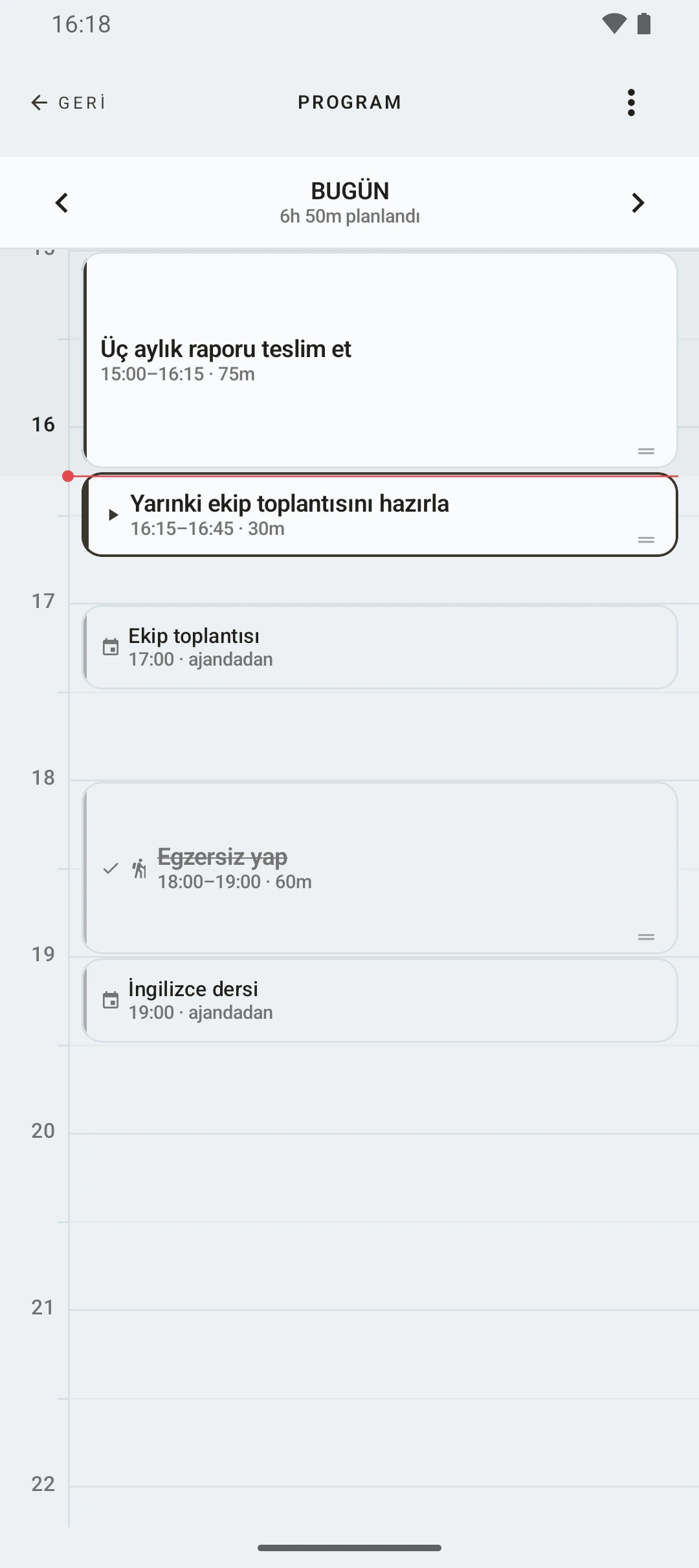 duqe — saat saat günlük program