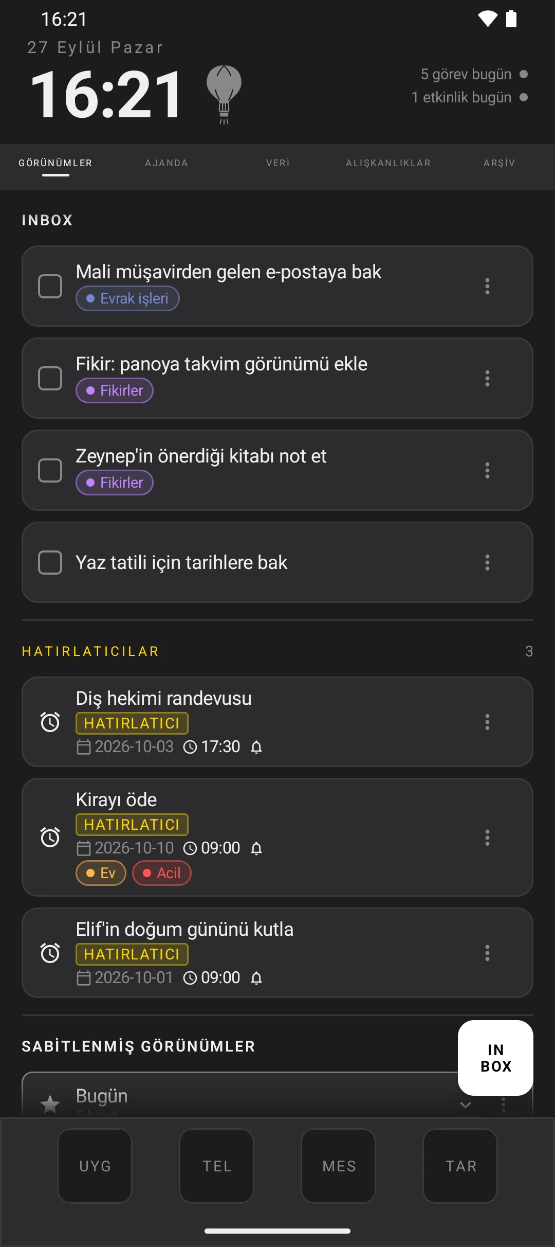 duqe — koyu modda ana ekran