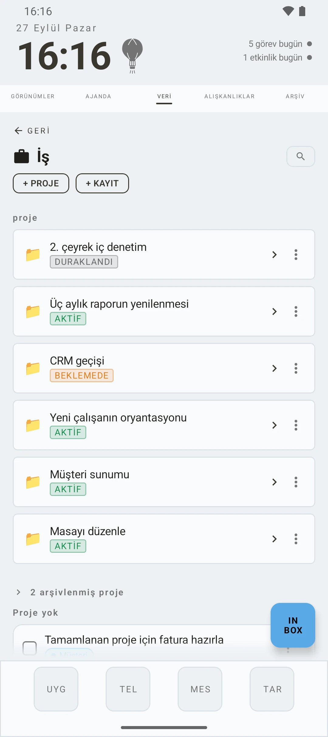 duqe — bir veritabanındaki projeler