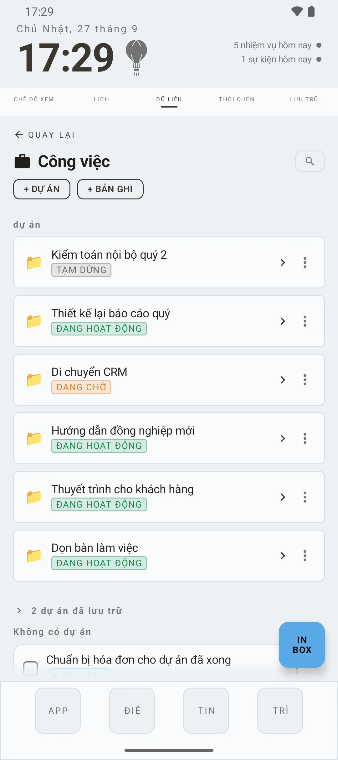 duqe — các dự án trong một cơ sở dữ liệu